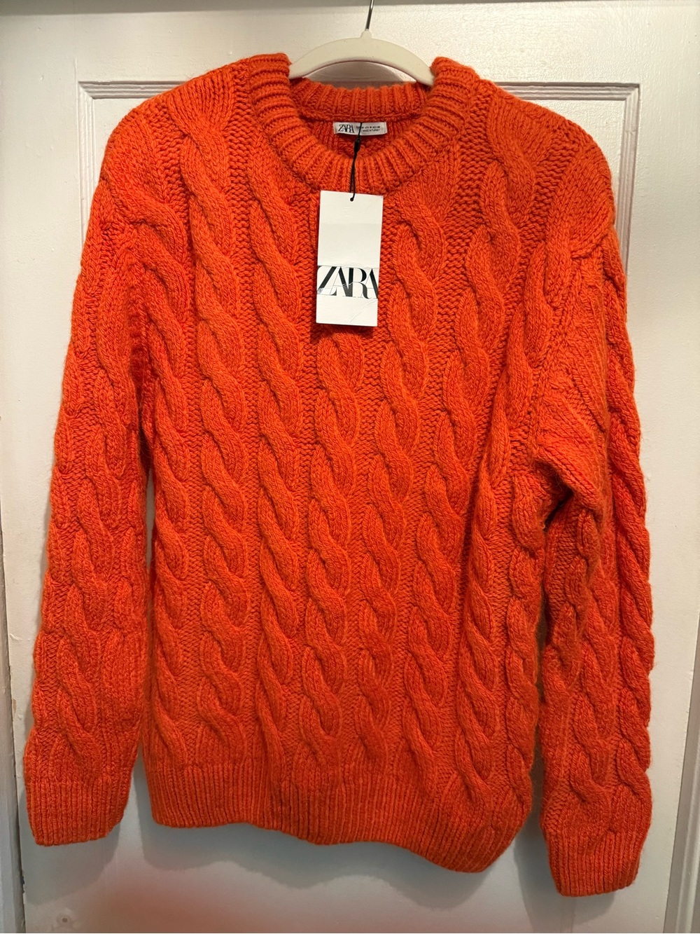 Zara Men's Cable Crewneck Sweater — Bright Orange